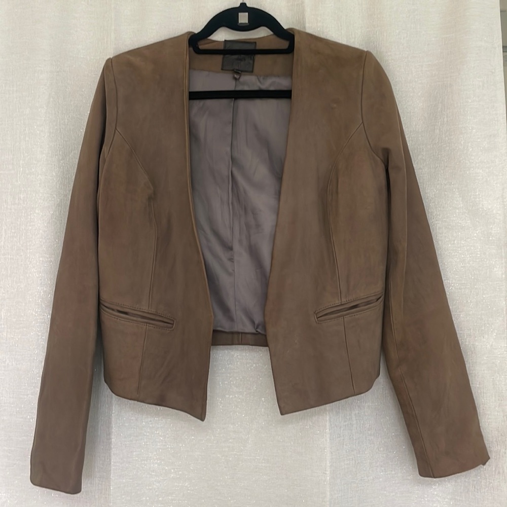 Brown waist length suede leather jacket